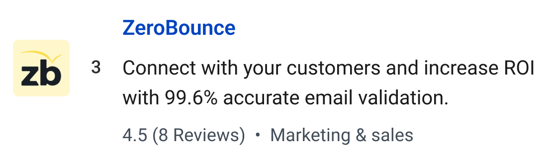 ZeroBounce: Connect with your customers and increase ROI with our 99.6% accurate email validation.