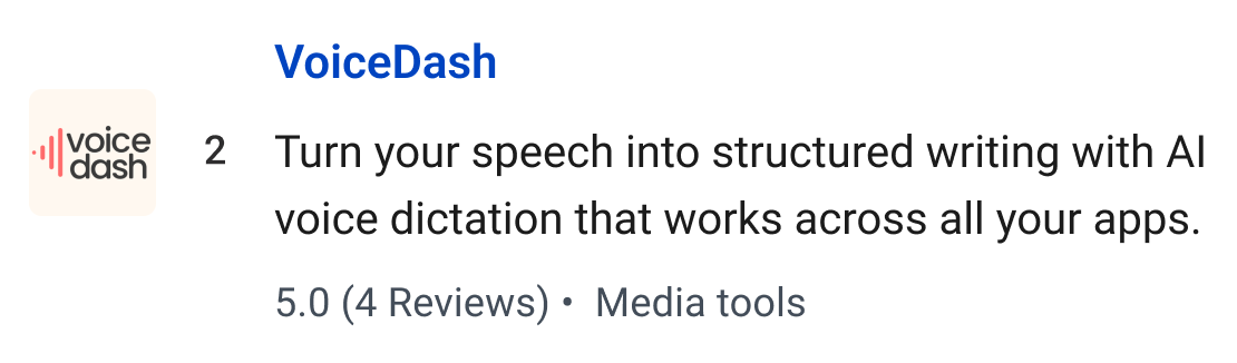 VoiceDash: Turn your speech into structured writing with AI voice dictation that works across all your apps