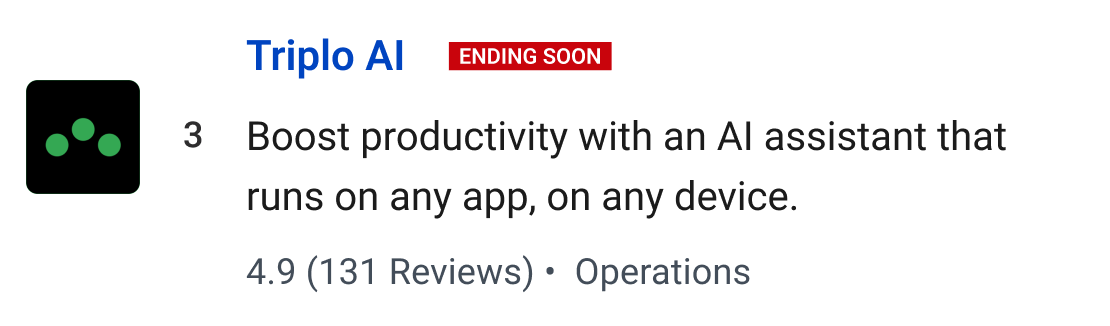 Triplo AI: Boost productivity with an AI assistant that runs on any app, on any device.