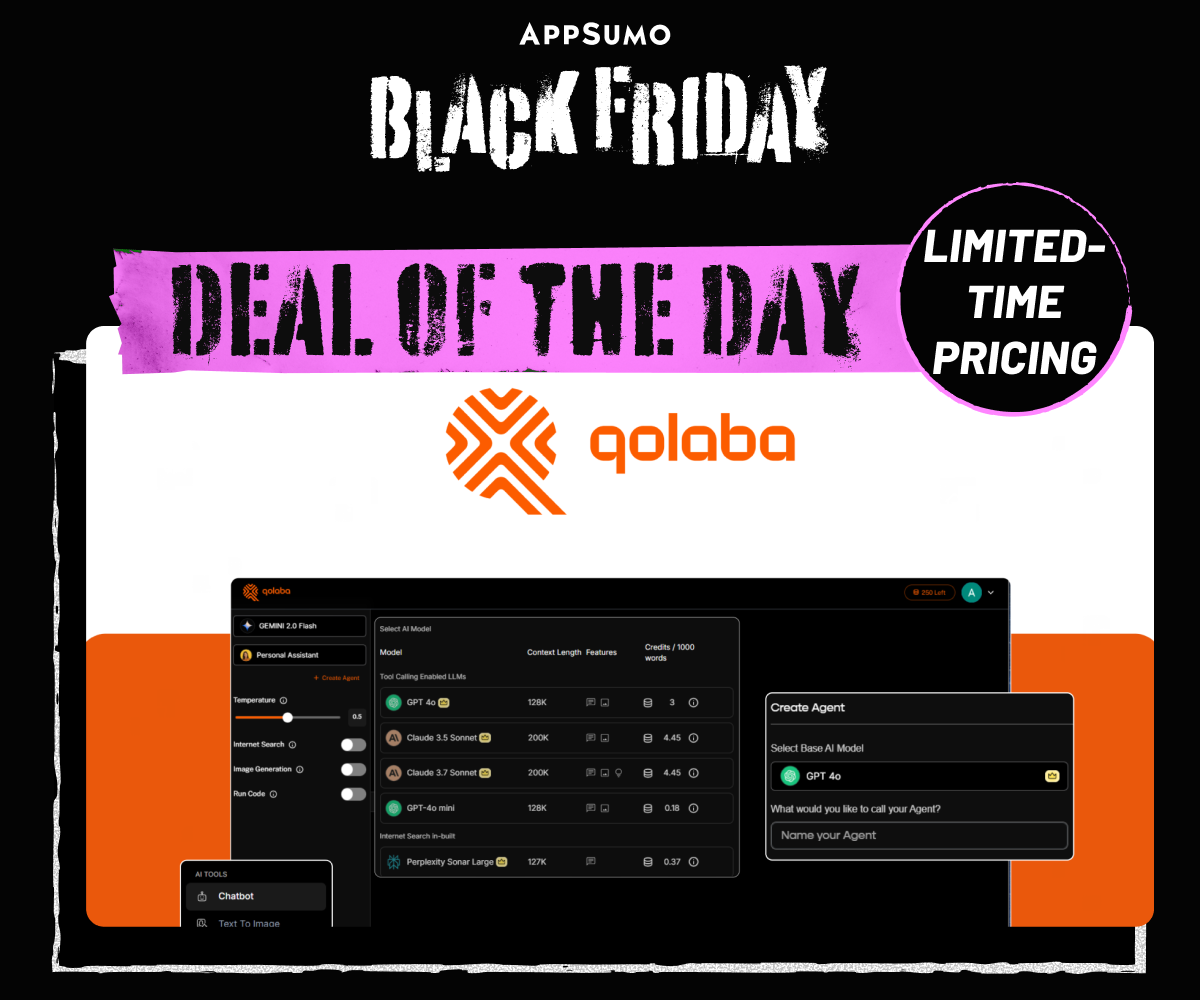AppSumo Black Friday. Deal of the Day: Qolaba: Limited-time pricing