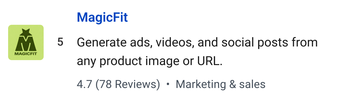 MagicFit: Generate ads, videos, and social posts from any product image or URL.