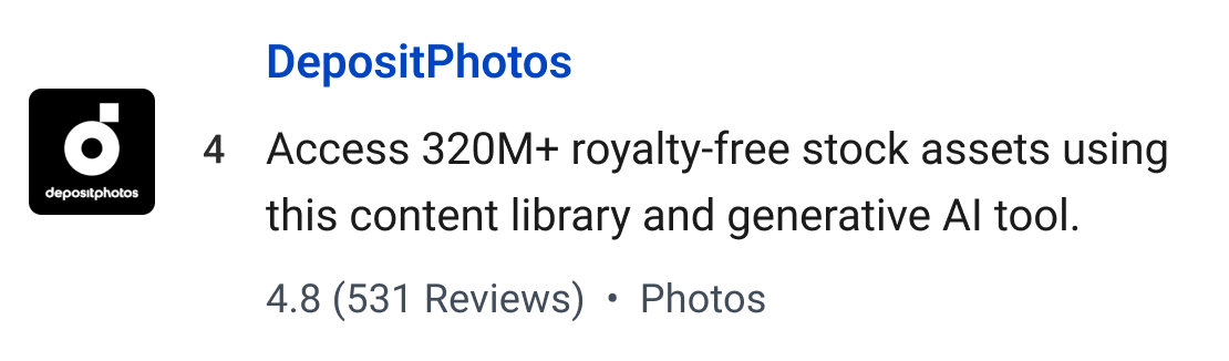 DeopsitPhotos: Access 320M+ royalty-free stock assets using this content library and generative AI tool.