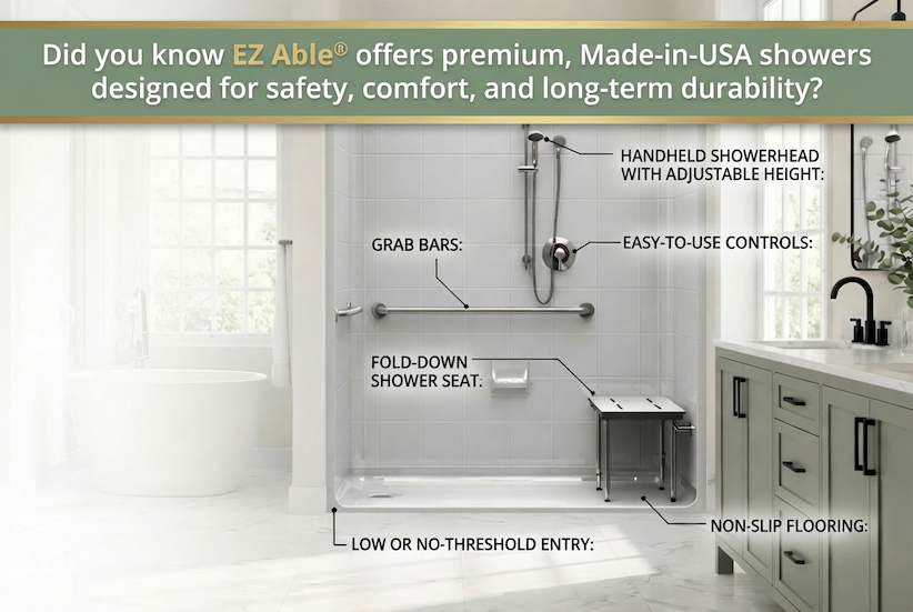 Did you know EZ Able&reg; offers premium, Made-in-USA showers designed for safety, comfort, and long-term durability?