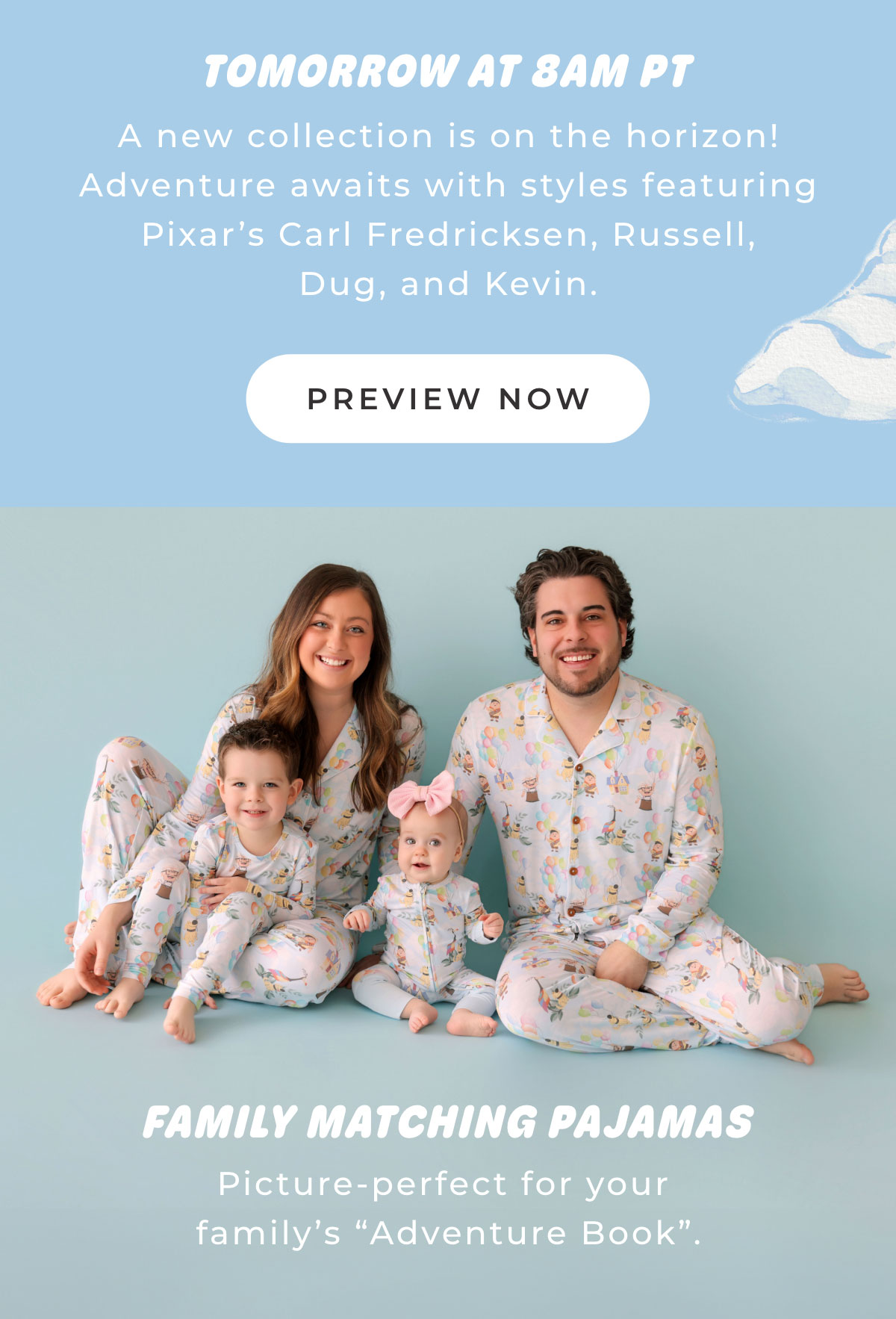 Tomorrow at 8am PT: A new collection is on the horizon! Adventure awaits with styles featuring Pixar's Carl Fredricksen, Russell, Dug, and Kevin. [PREVIEW NOW]