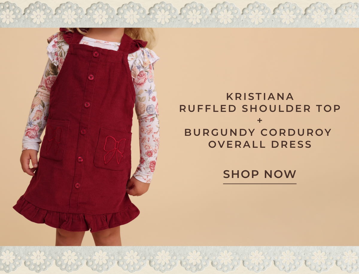 Body_04 Kristiana Fuffled Shoulder Top + Burgundy Corduroy Overall Dress