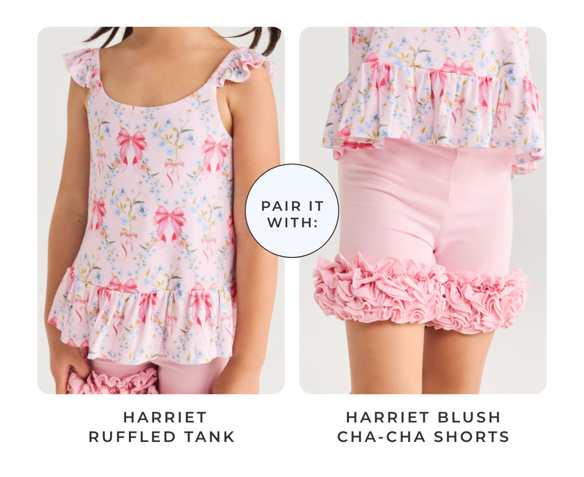 Pair Harriet Ruffled Tank with Harriet Blush Cha-Cha Shorts