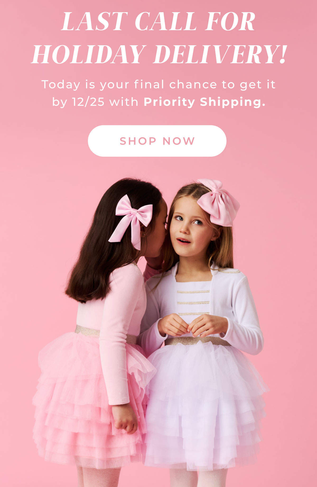 Last Call for Holiday Delivery! TOday is your final chance to get it by 12/25 with Priority Shipping. Shop Now.