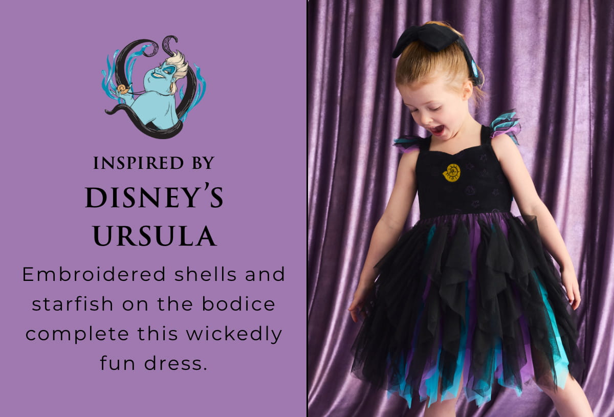 Inspired by Disney's Ursula: Embroidered shells and starfish on the bodice complete this wickedly fun dress.