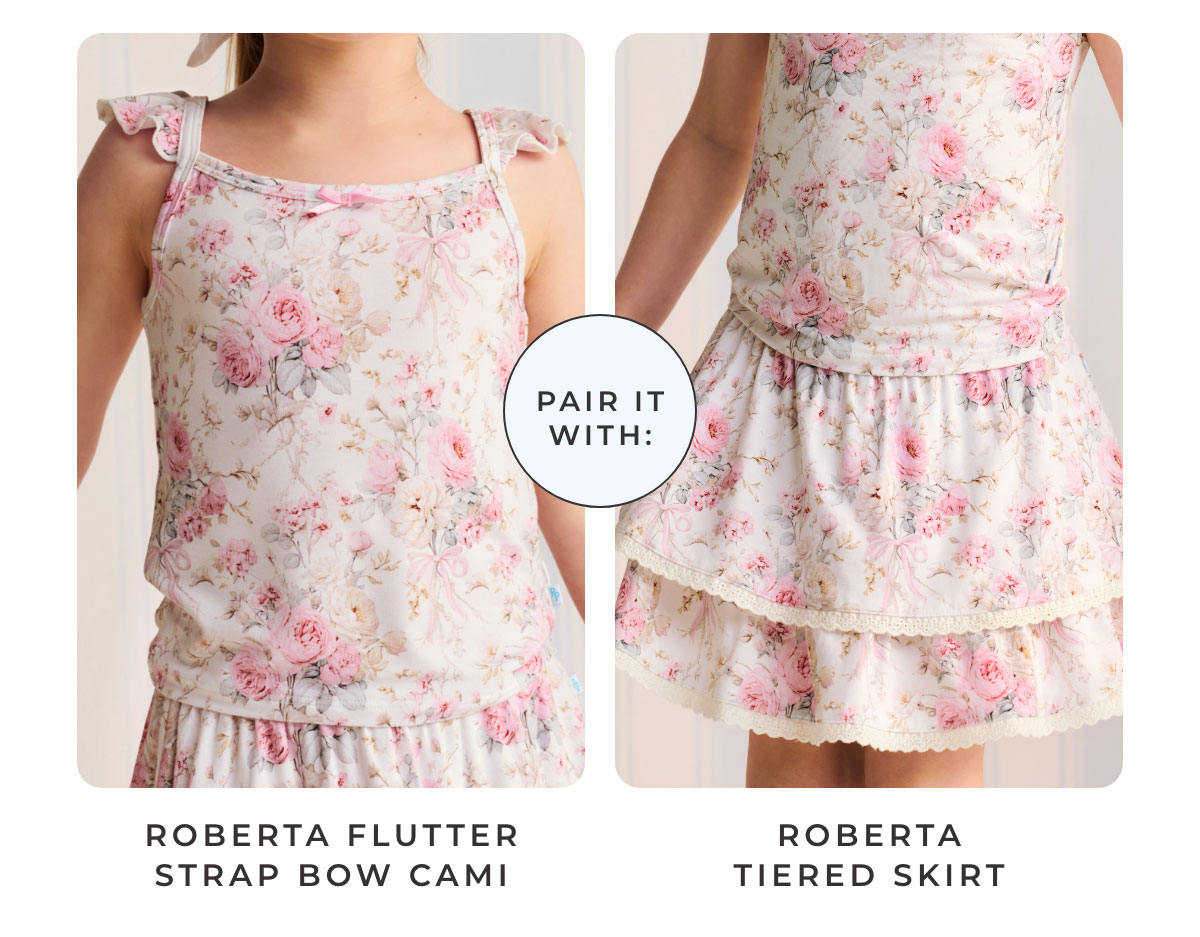 Pair Roberta Flutter Strap Bow Cami with ROberta Tiered Skirt
