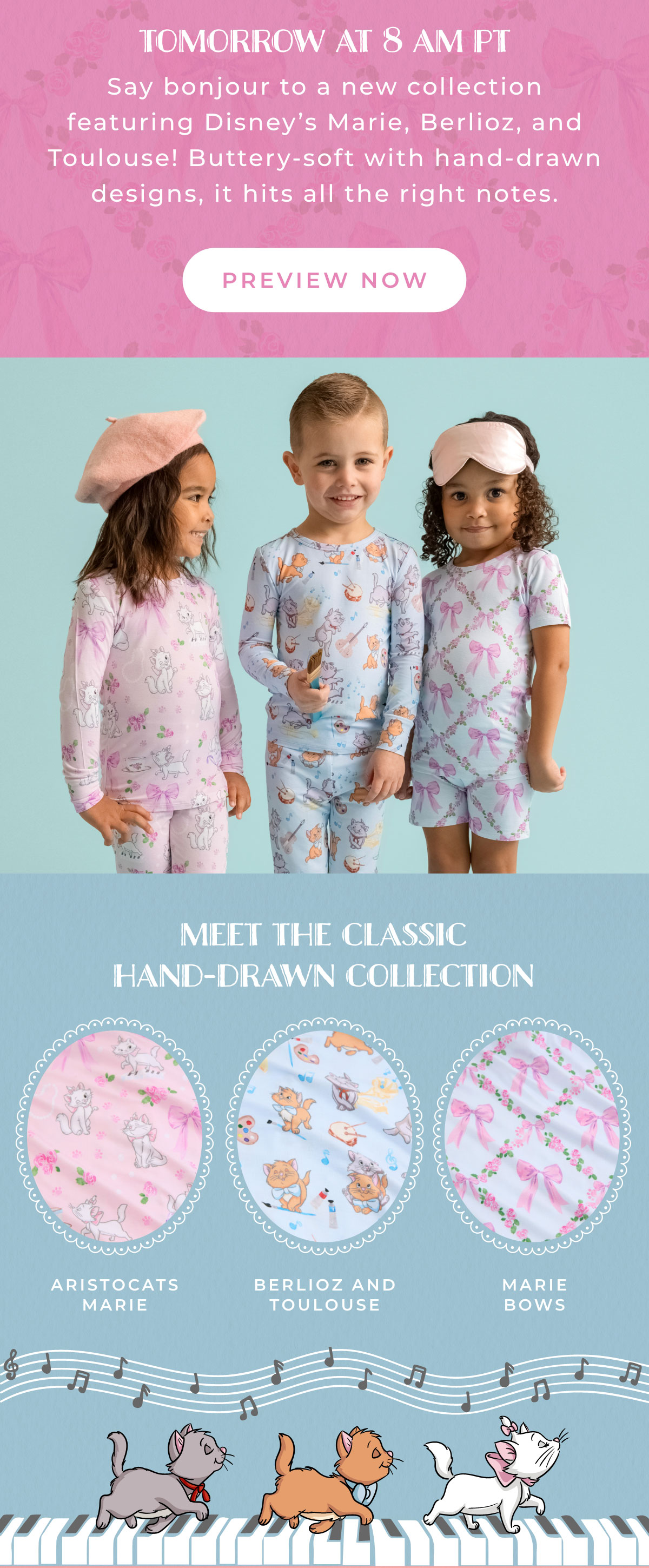 Tomorrow at 8am PT: Say bonjour to a new collection featuring Disney's Marie, Berlioz, and Toulouse! Buttery-soft with hand drawn designs, it hits all the right notes [PREVIEW NOW]