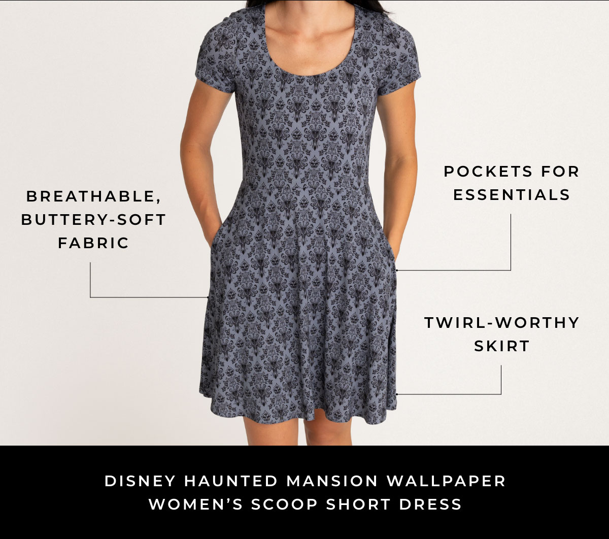 DISNEY HAUNTED MANSION WALLPAPER WOMEN'S SCOOP SHORT DRESS