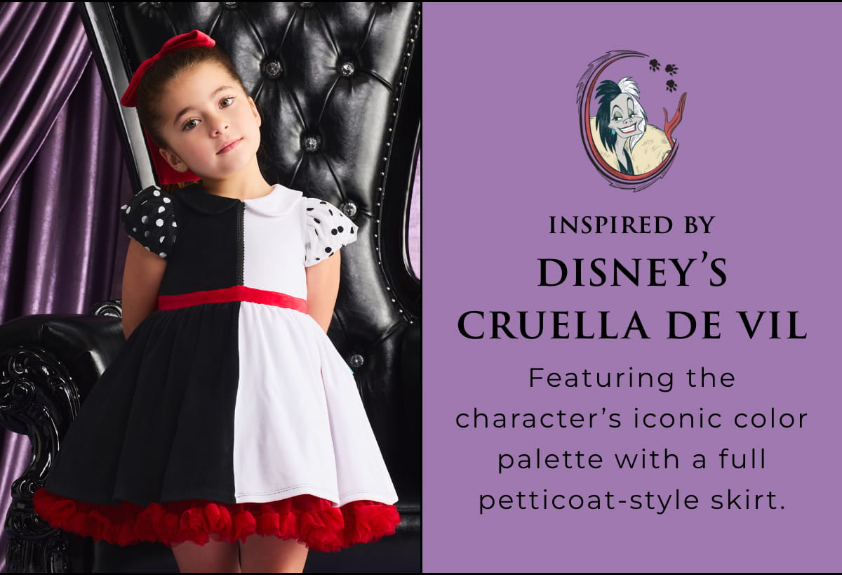 Inspired By Disney's Cruella De Vil: Featuring the characters iconic color palette with a full petticoat style skirt.