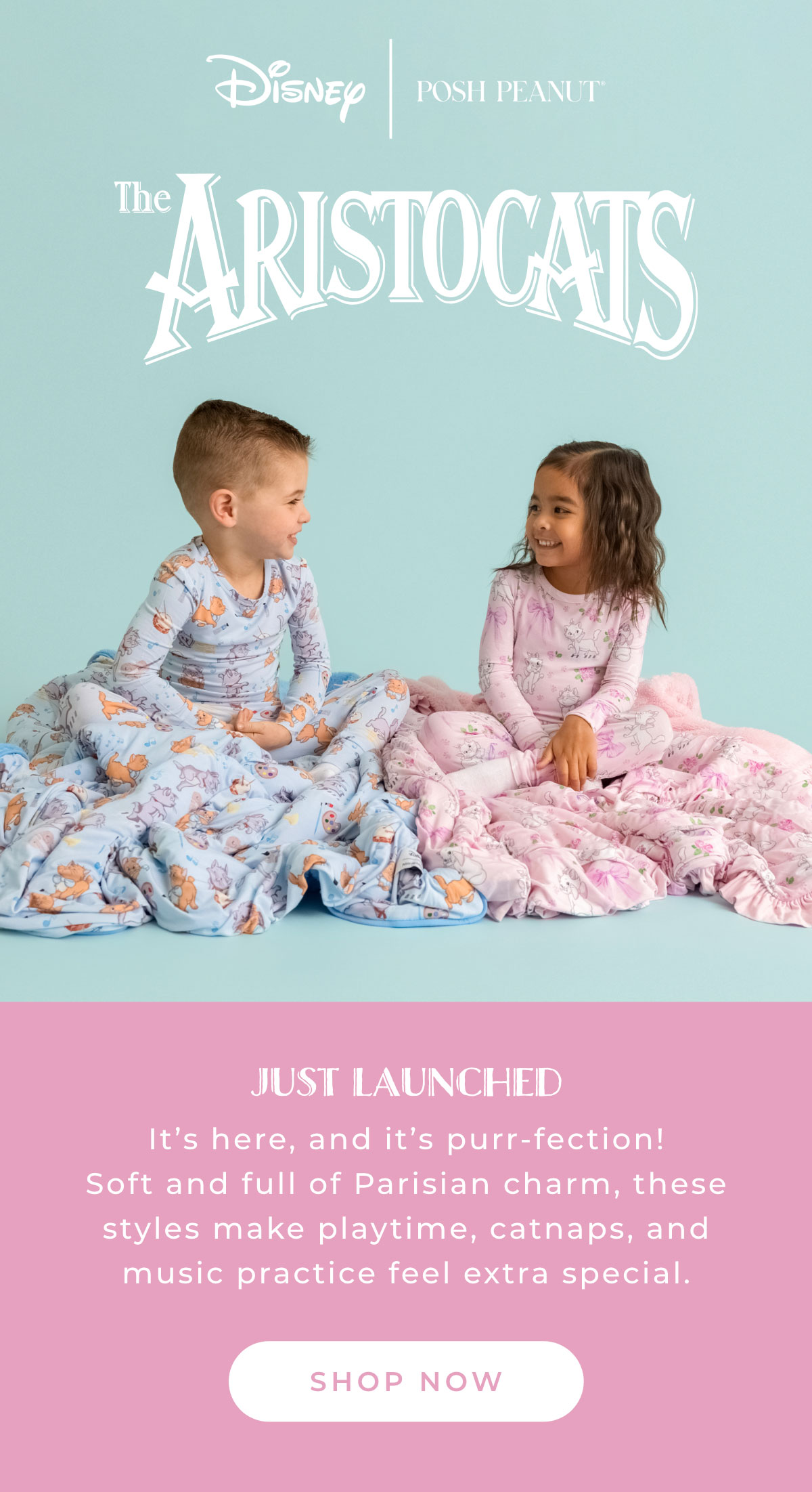 Disney | Posh Peanut: The Aristocats... Just Launched. It's here, and it's purr-fection! Soft and full of Parisian charm, these styles make playtime, catnaps, and music practice feel extra special. [SHOP NOW]