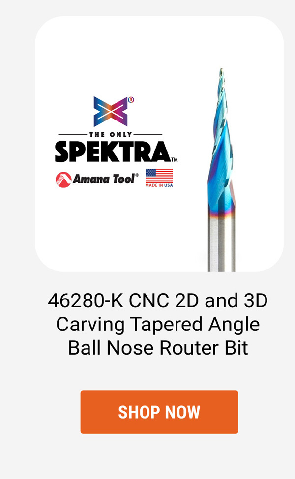 Amana Tool 46280-K CNC 2D and 3D Carving Tapered Angle Ball Nose Router Bit
