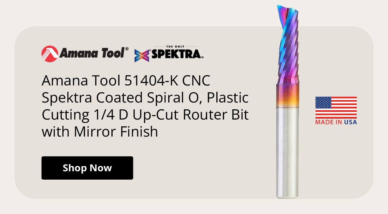 Amana Tool 51404-K CNC Spektra Coated Spiral O, Plastic Cutting 1/4 D Up-Cut Router Bit with Mirror Finish