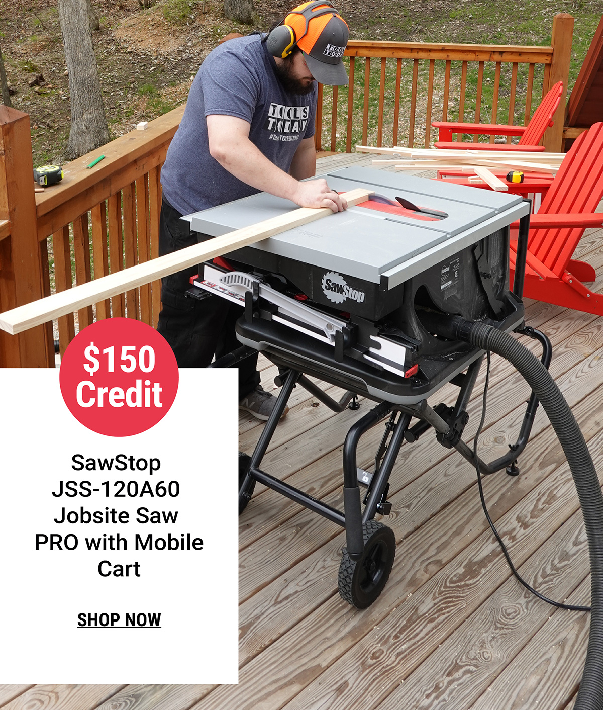 $150 Credit SawStop JSS-120A60 Jobsite Saw PRO with Mobile Cart
