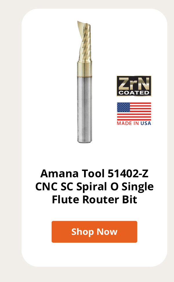 Amana Tool 51402-Z CNC SC Spiral O Single Flute, Aluminum Cutting Up-Cut ZrN Coated Router Bit with Mirror Finish