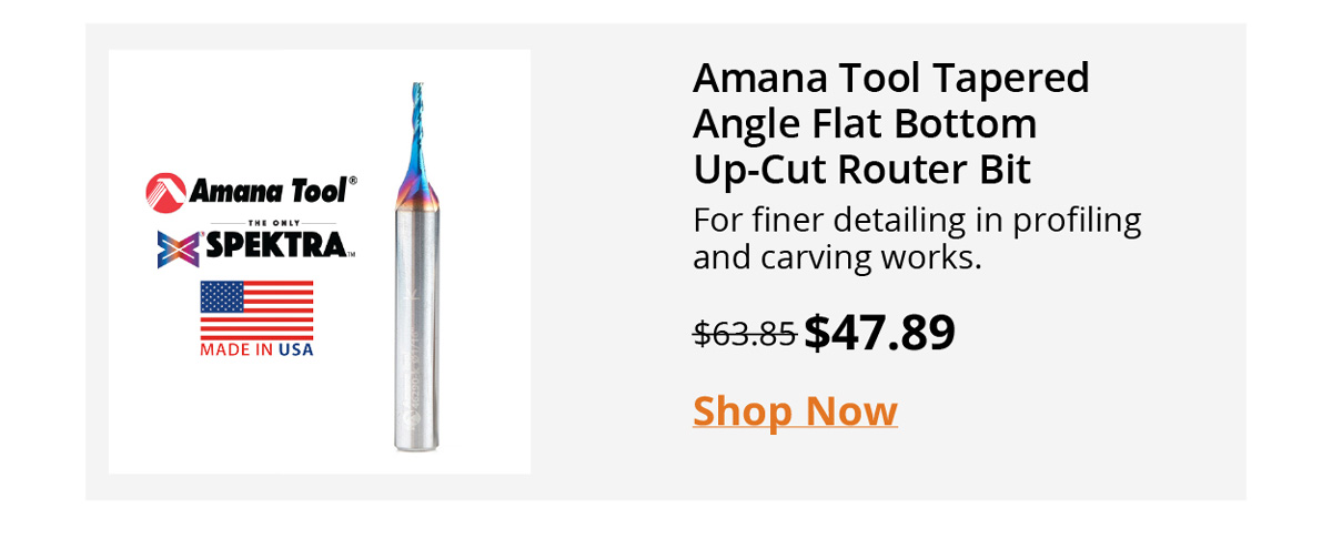 Amana Tool Tapered Angle Flat Bottom Up-Cut Router Bit