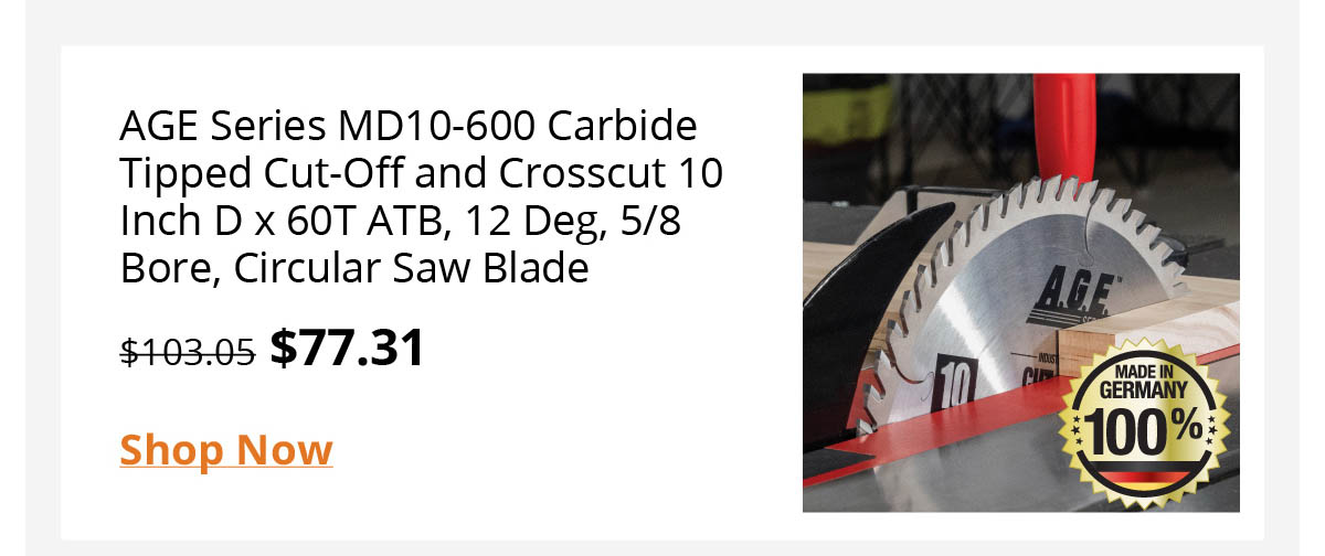 AGE Series MD10-600 Carbide Tipped Cut-Off and Crosscut 10 Inch D x 60T ATB, 12 Deg, 5/8 Bore, Circular Saw Blade