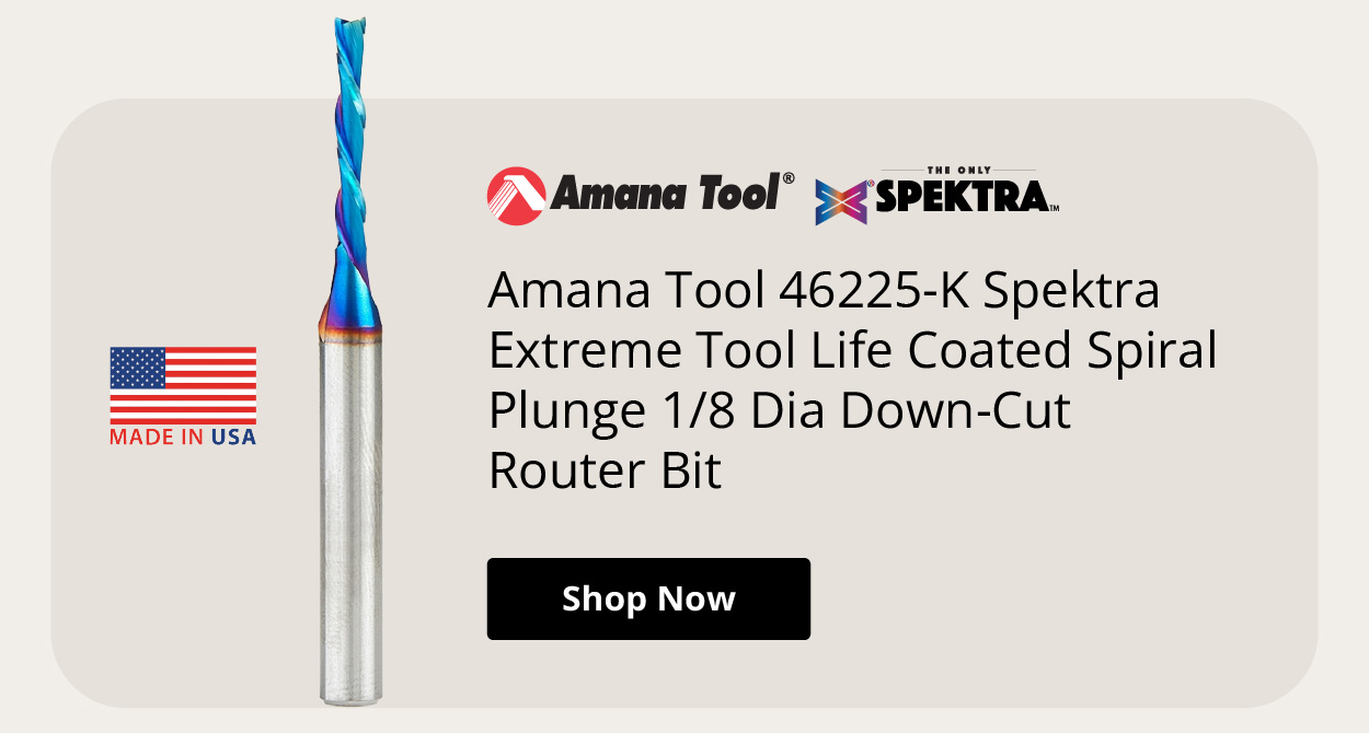 Amana Tool 46225-K Spektra Extreme Tool Life Coated Spiral Plunge 1/8 Dia Down-Cut Router Bit