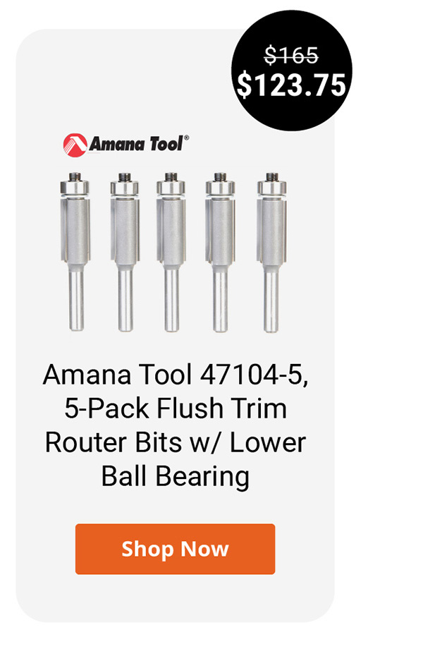 Amana Tool 47104-5, 5-Pack Flush Trim Router Bits w/ Lower Ball Bearing