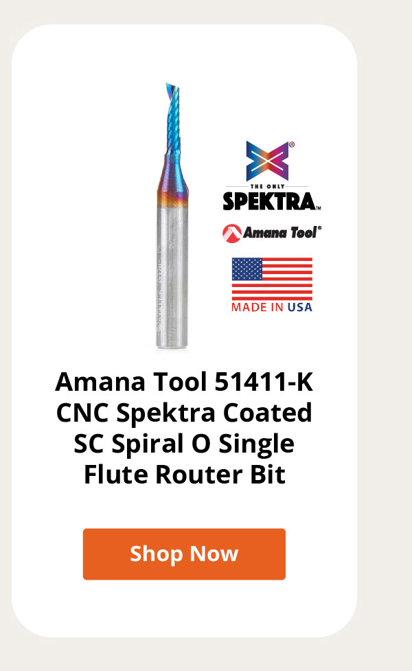 Amana Tool 51411-K CNC Spektra Coated SC Spiral O Single Flute, Plastic Cutting Up-Cut Router Bit with Mirror Finish