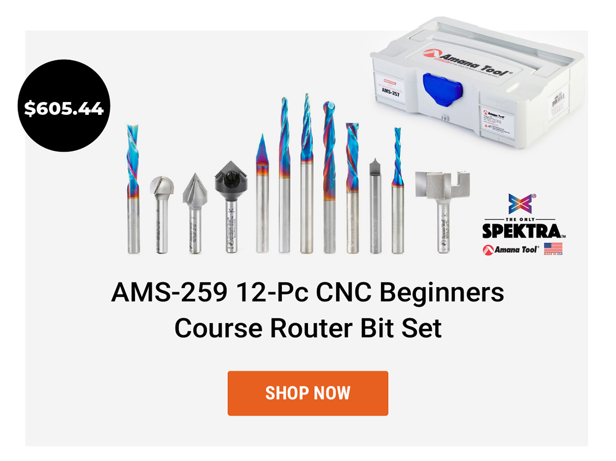 AMS-259 12-Pc CNC Beginners Course Router Bit Set