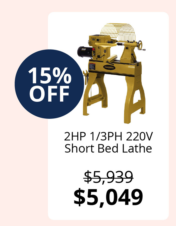 2HP 1/3PH 220V Short Bed Lathe