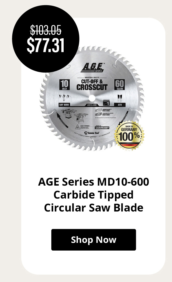 AGE Series MD10-600 Carbide Tipped Cut-Off and Crosscut 10 Inch D x 60T ATB, 12 Deg, 5/8 Bore, Circular Saw Blade