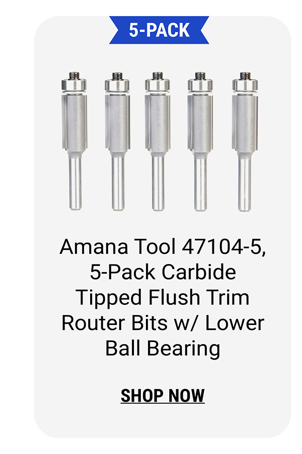 Amana Tool 47104-5, 5-Pack Carbide Tipped Flush Trim Router Bits w/ Lower Ball Bearing