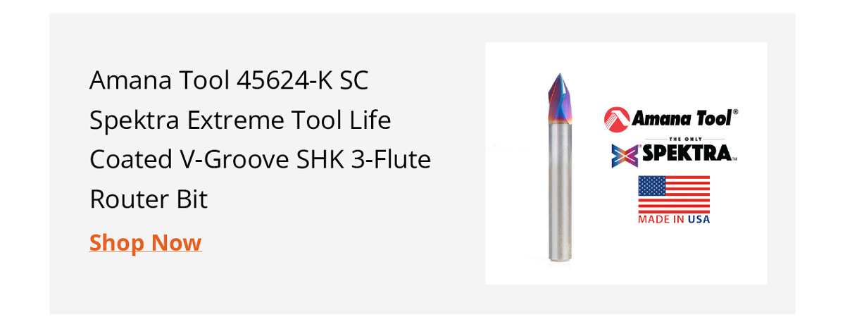 Amana Tool 45624-K V-Groove 60 Deg x 1/4 D x 7/32 CH x 1/4 Inch SHK 3-Flute Router Bit