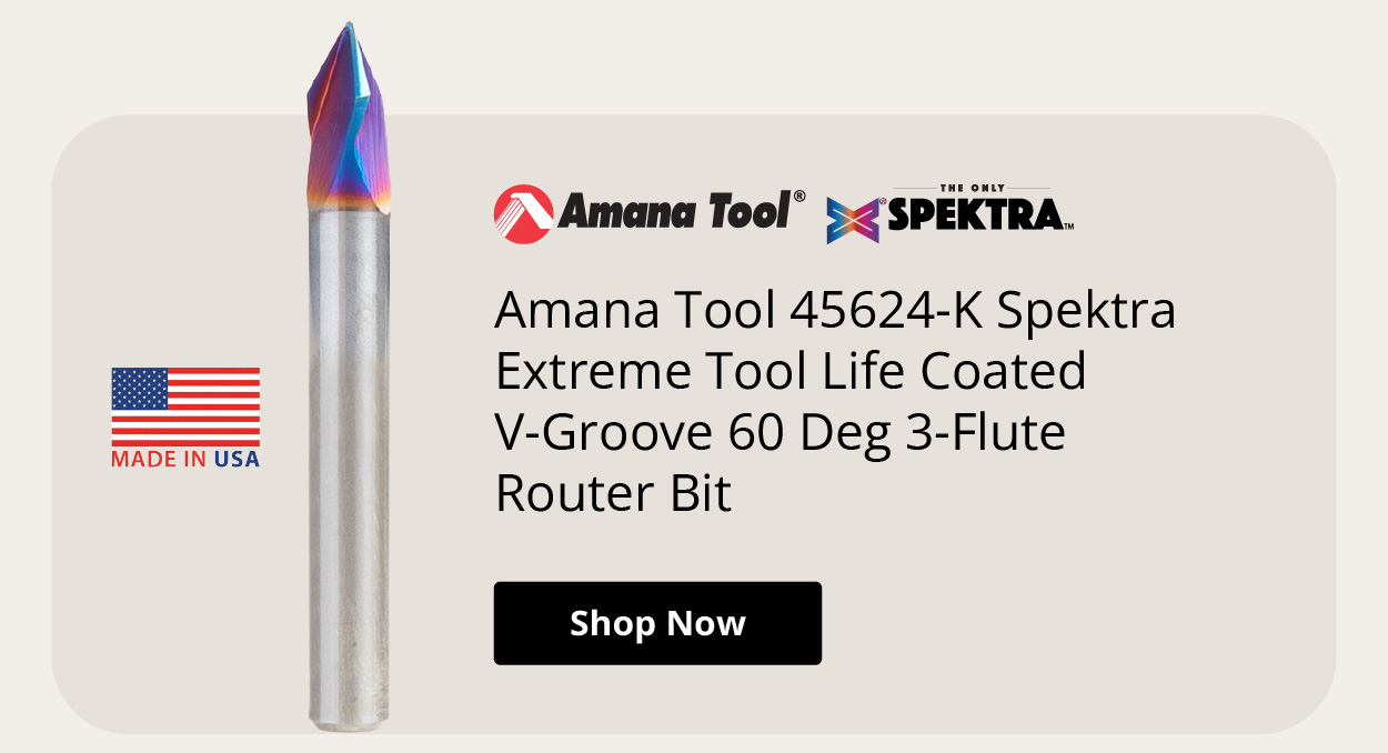 Amana Tool 45624-K Spektra Extreme Tool Life Coated V-Groove 60 Deg 3-Flute Router Bit