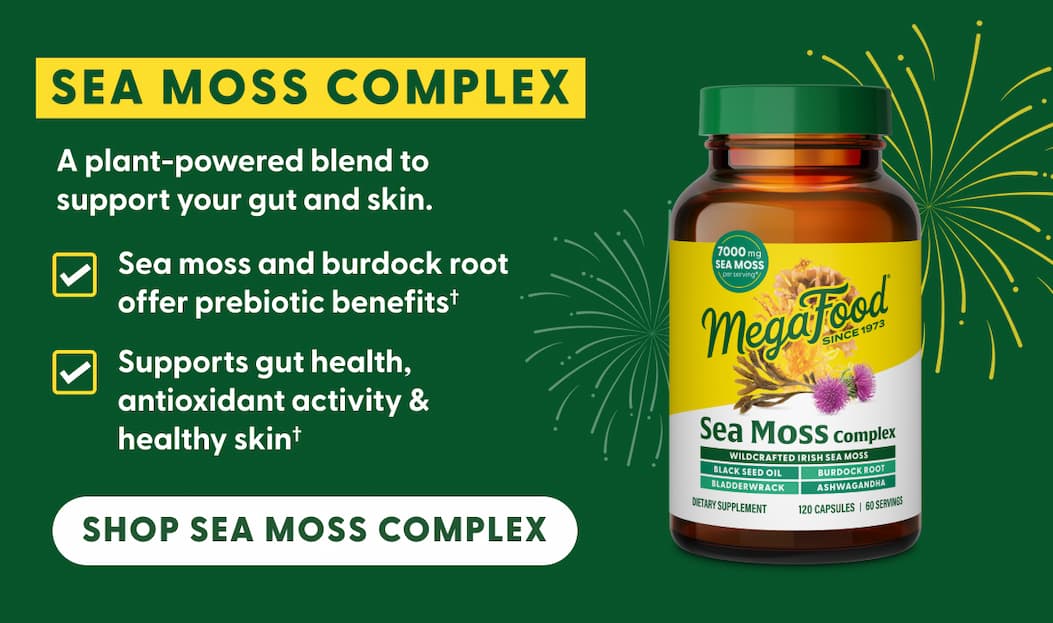Sea Moss Complex | A plant-powered blend to support your gut and skin. | Sea moss and burdock root offer prebiotic benefits† | Supports gut health, antioxidant activity & healthy skin† | SHOP SEA MOSS COMPLEX