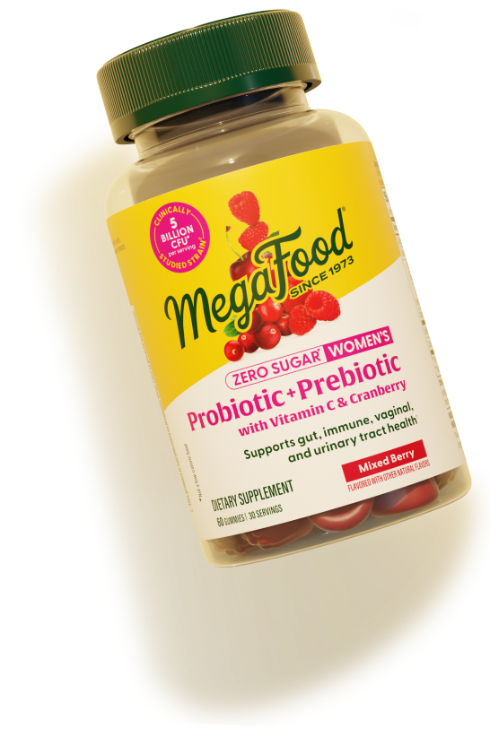 MegaFood Zero-Sugar* Women's Probiotic + Prebiotic with Vitamin C & Cranberry Gummies Bottle 