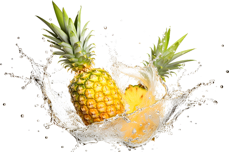 Pineapple splashing into water