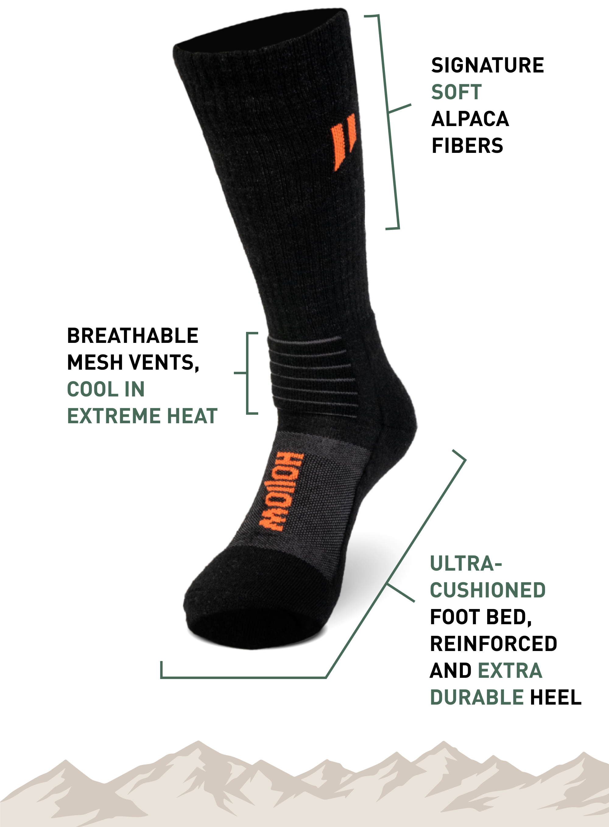 Signature soft alpaca fibers Breathable mesh vents, Cool in extreme heat Ultra-cushioned foot bed, Reinforced and extra durable heel 