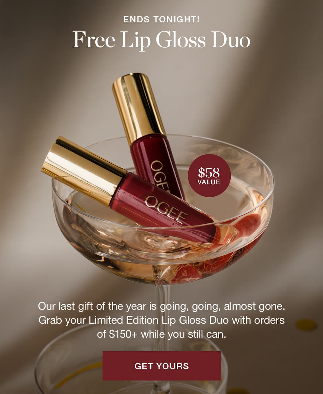 Our last gift of the year is going, going, almost gone. Grab your Limited Edition Lip Gloss Duo with orders of $150+ while you still can.