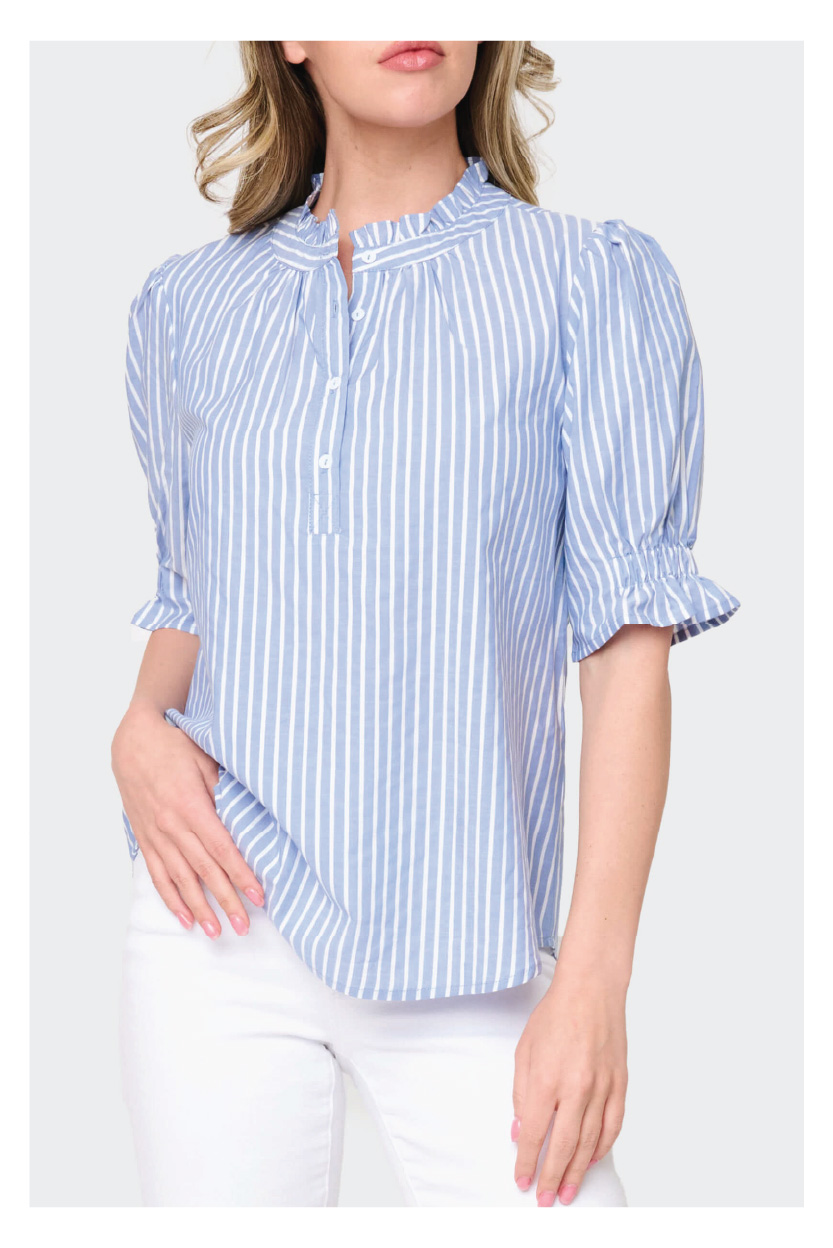 Dianthus Henley Puff Sleeve Stripe Blouse