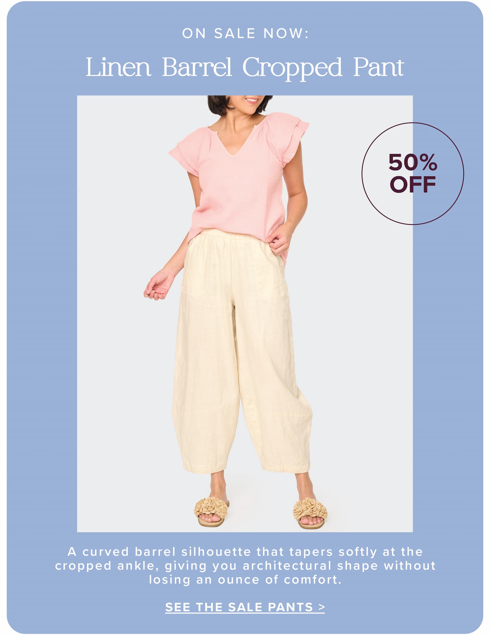 on sale: Linen Barrel Cropped Pant