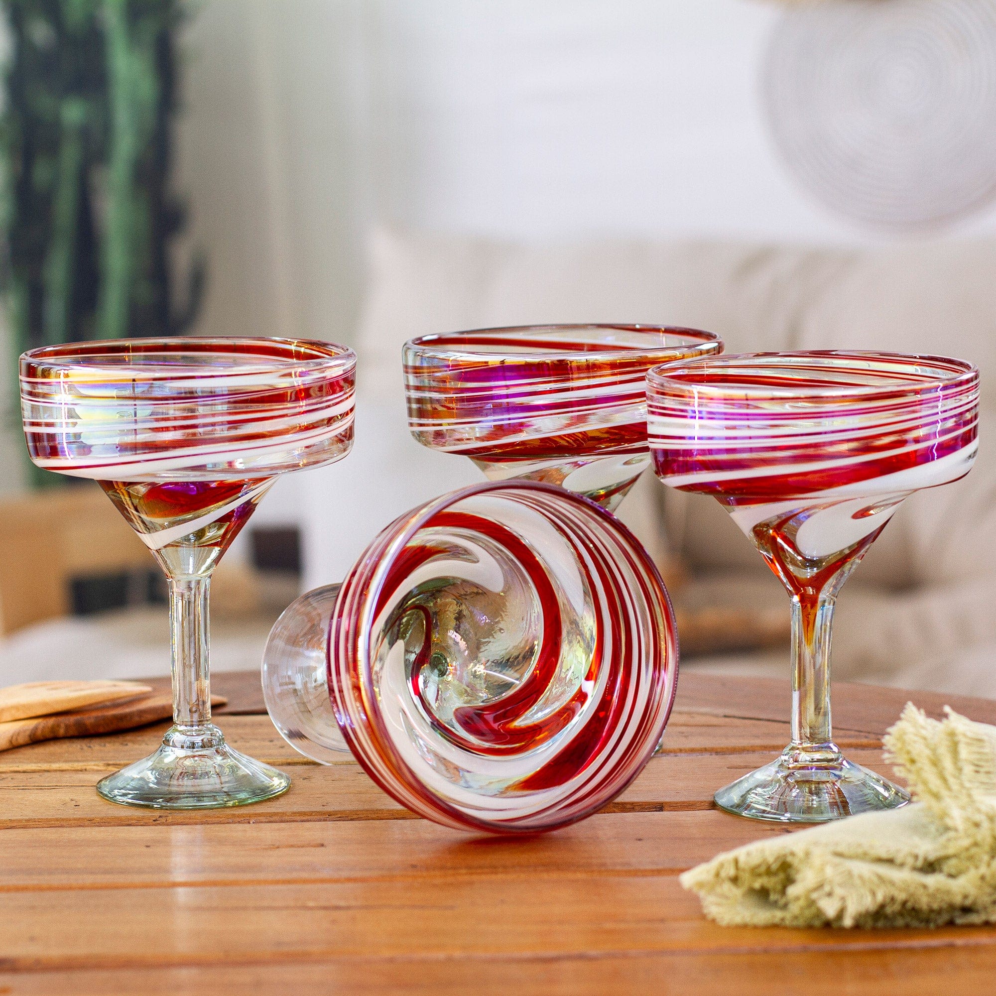 Handblown Margarita Glasses - Set of 2 - Tropical Swirl