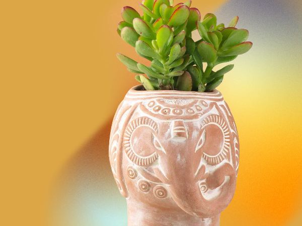 Whitewashed Terracotta Wise Elephant Planter