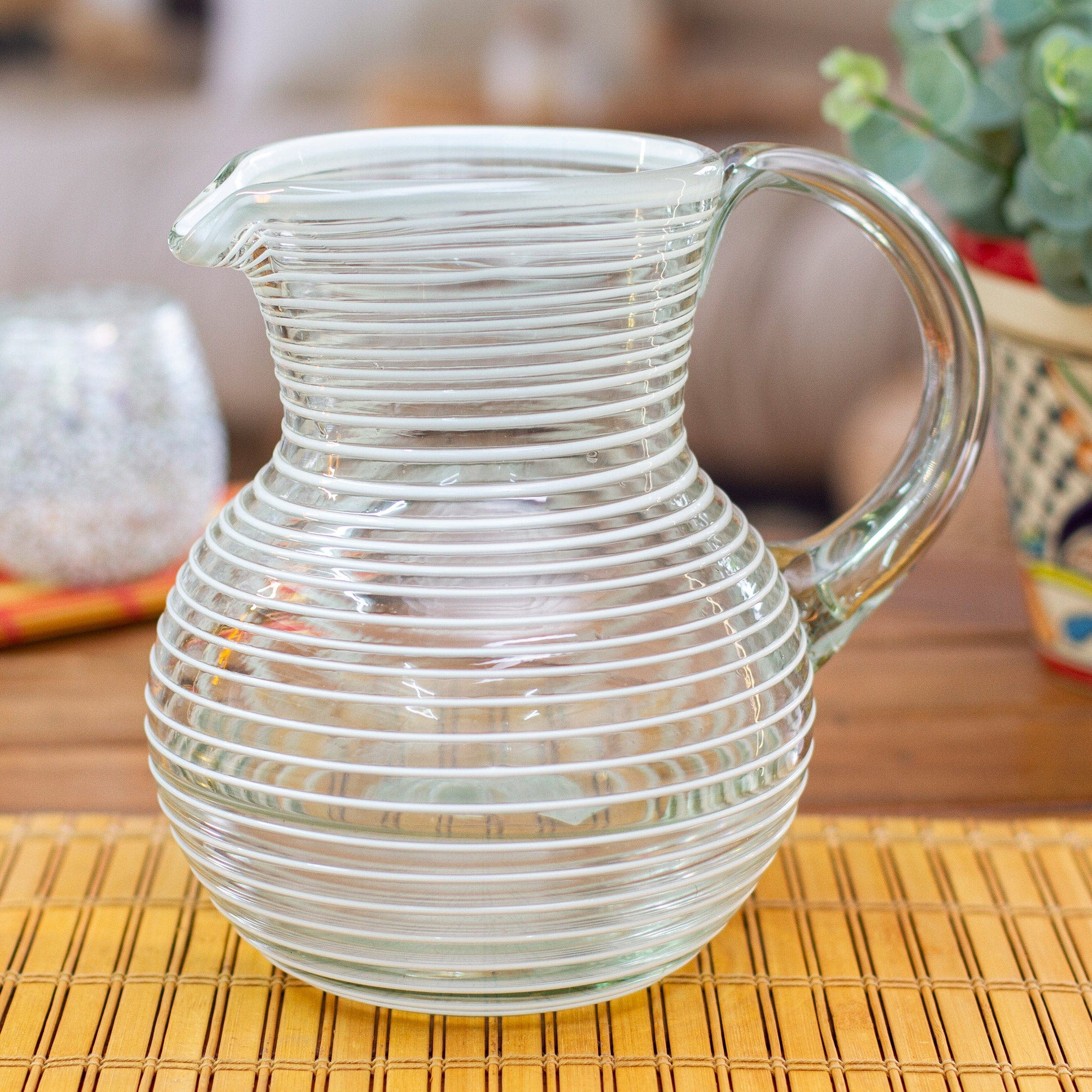 Handblown Glass Pitcher - White Stripe