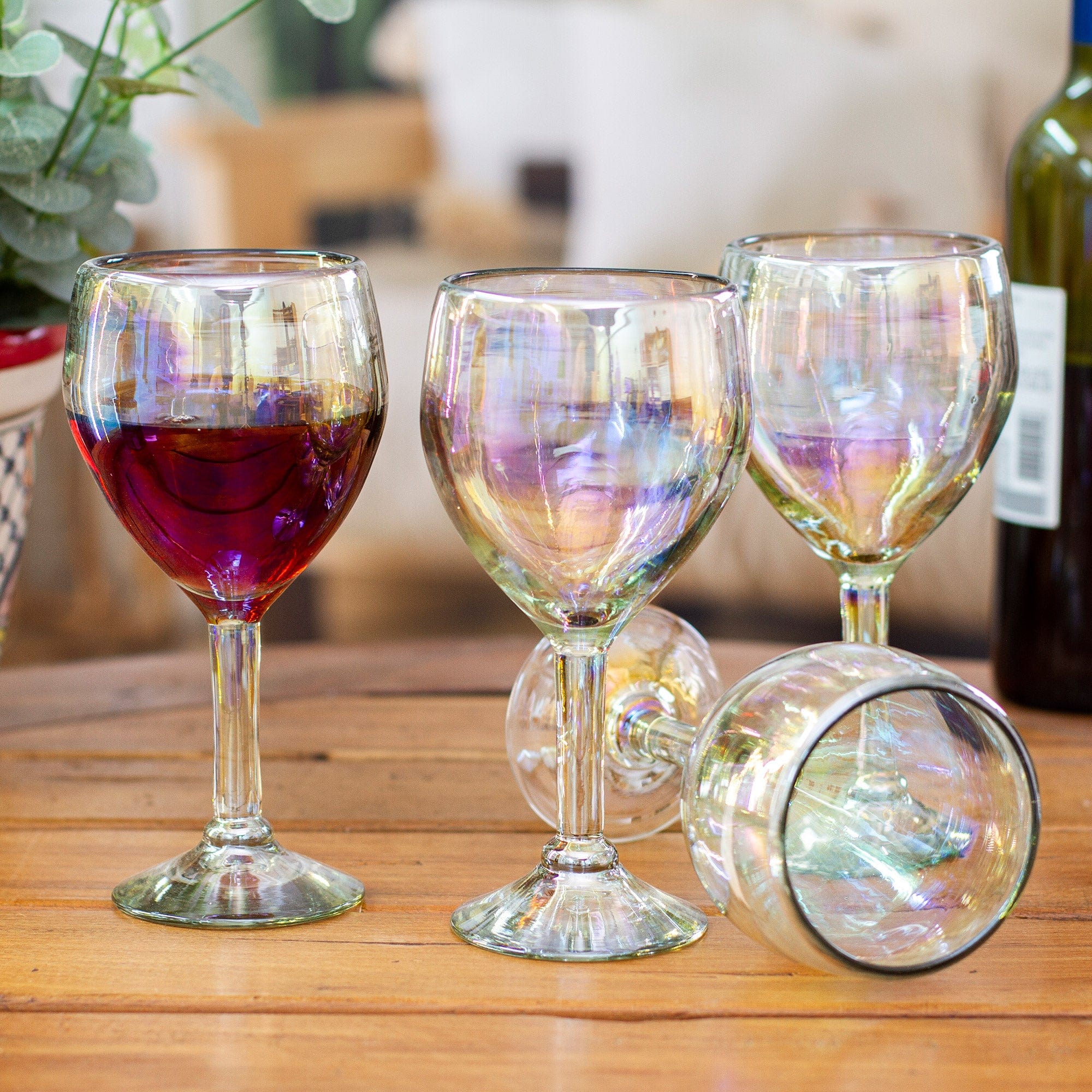 Handblown Tall Wine Glasses - Set of 4 - Iridescent