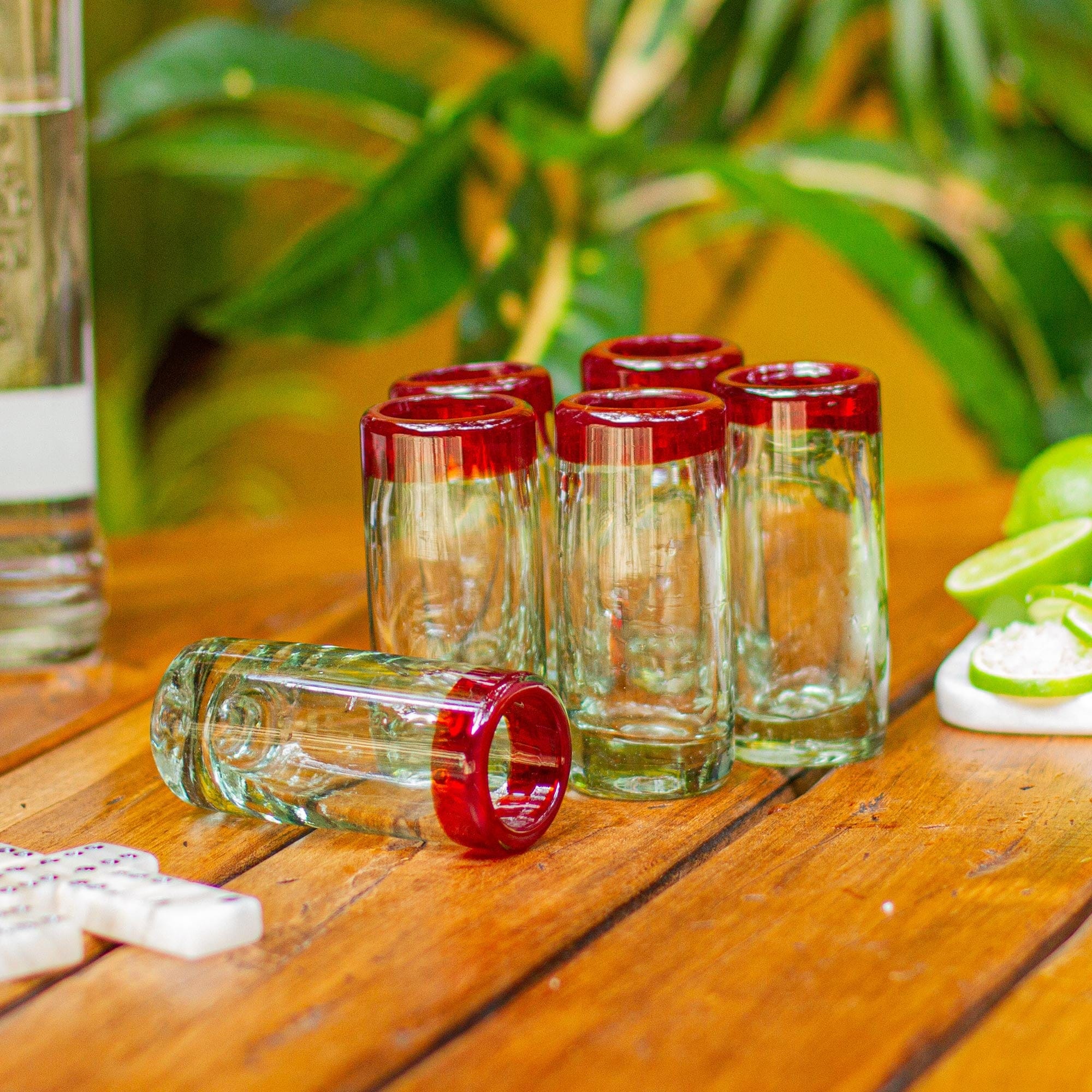 Handblown Recycled Shot Glasses - Set of 6 - Ruby Shot