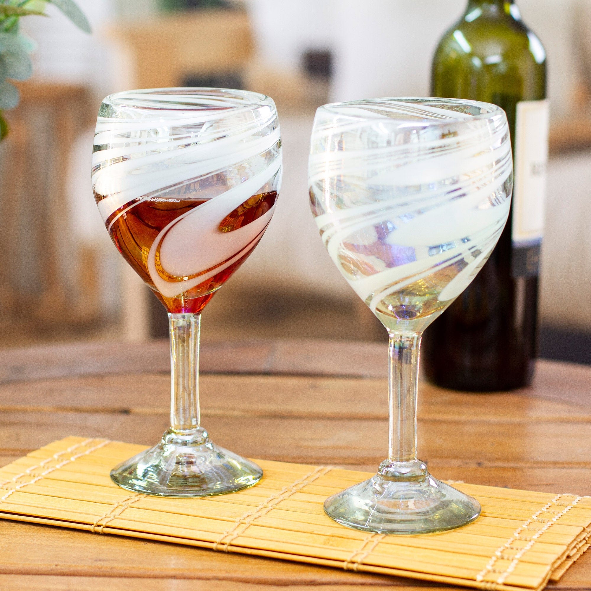 2 Handblown Eco-Friendly Wine Glasses Iridescent Reflections - White