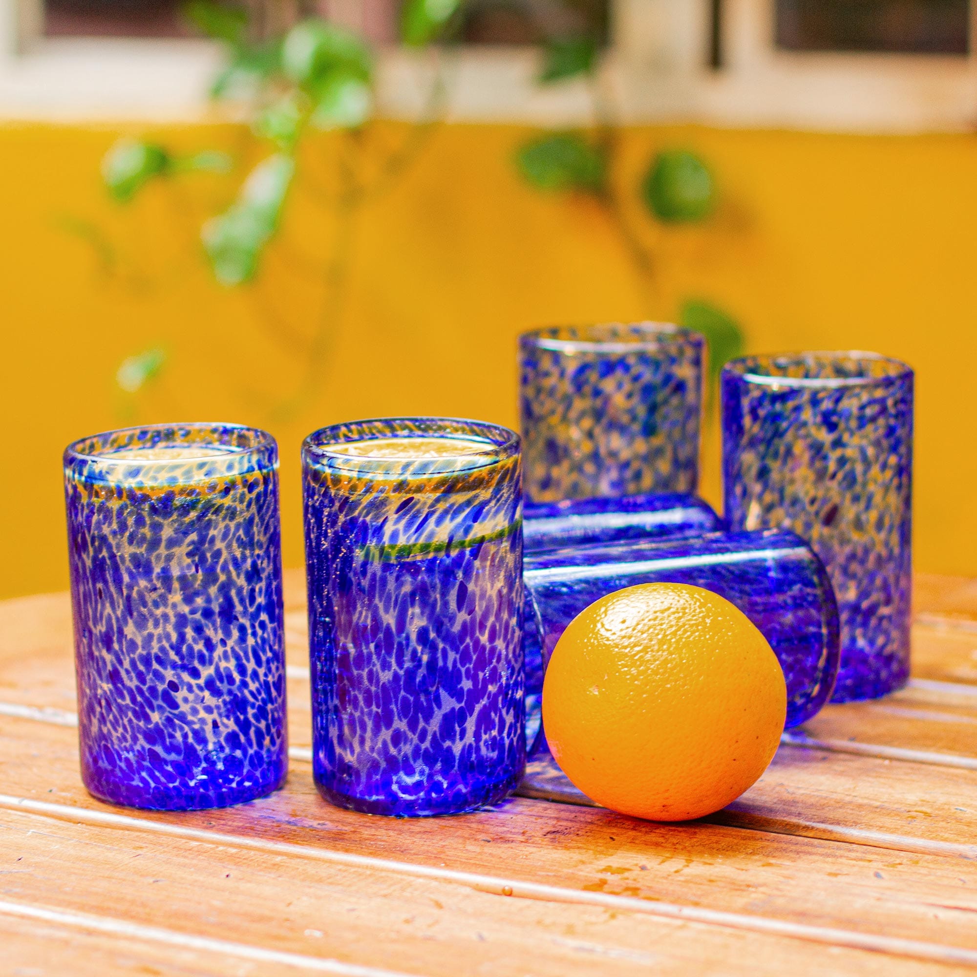 Handblown Recycled Glass Tumblers - Set of 6 - Marine