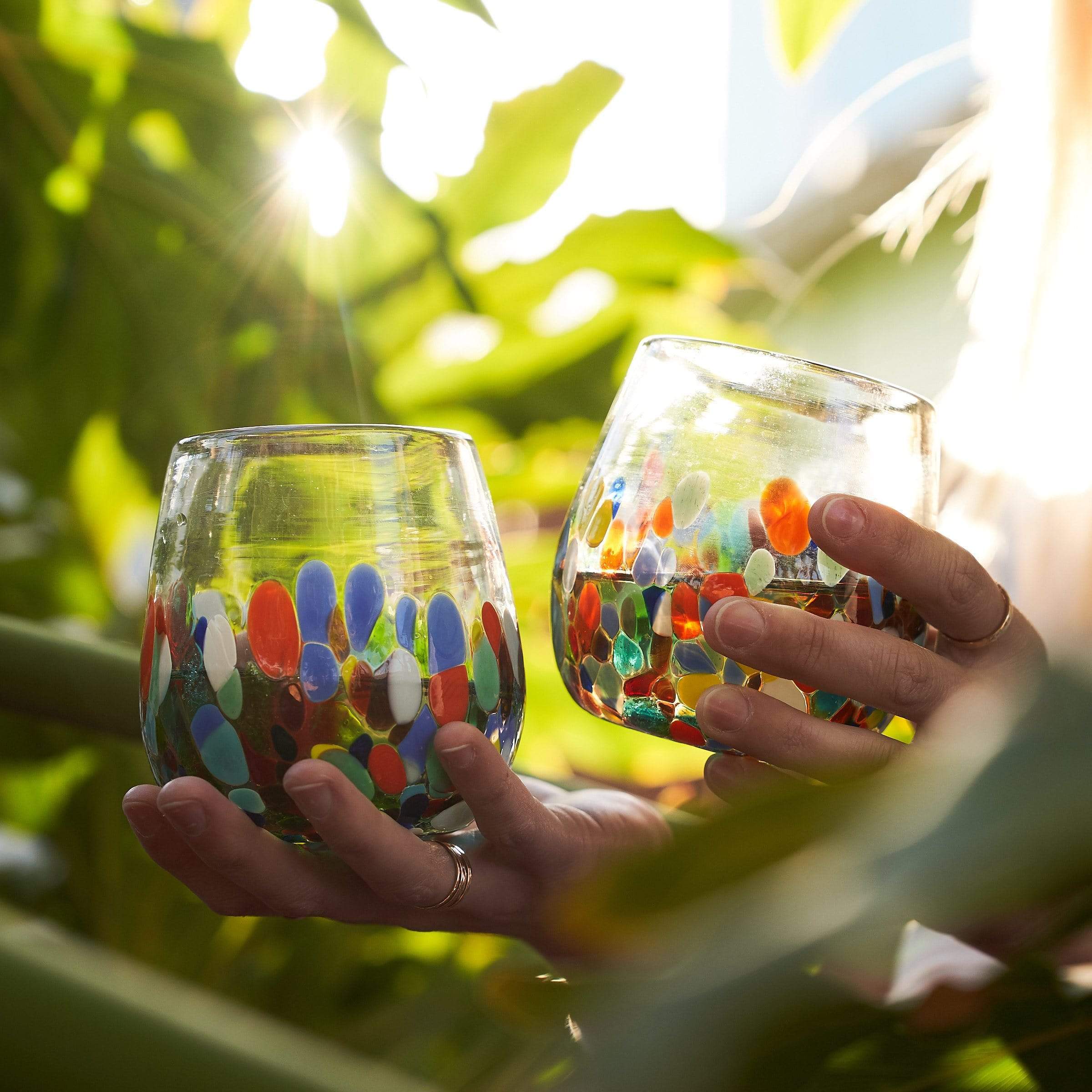Handblown Stemless Wine Glass - Colorful