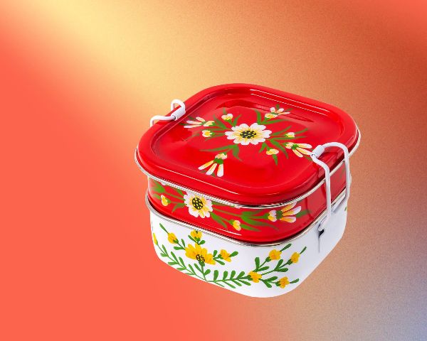 Stacked Tiffin Red and White Floral