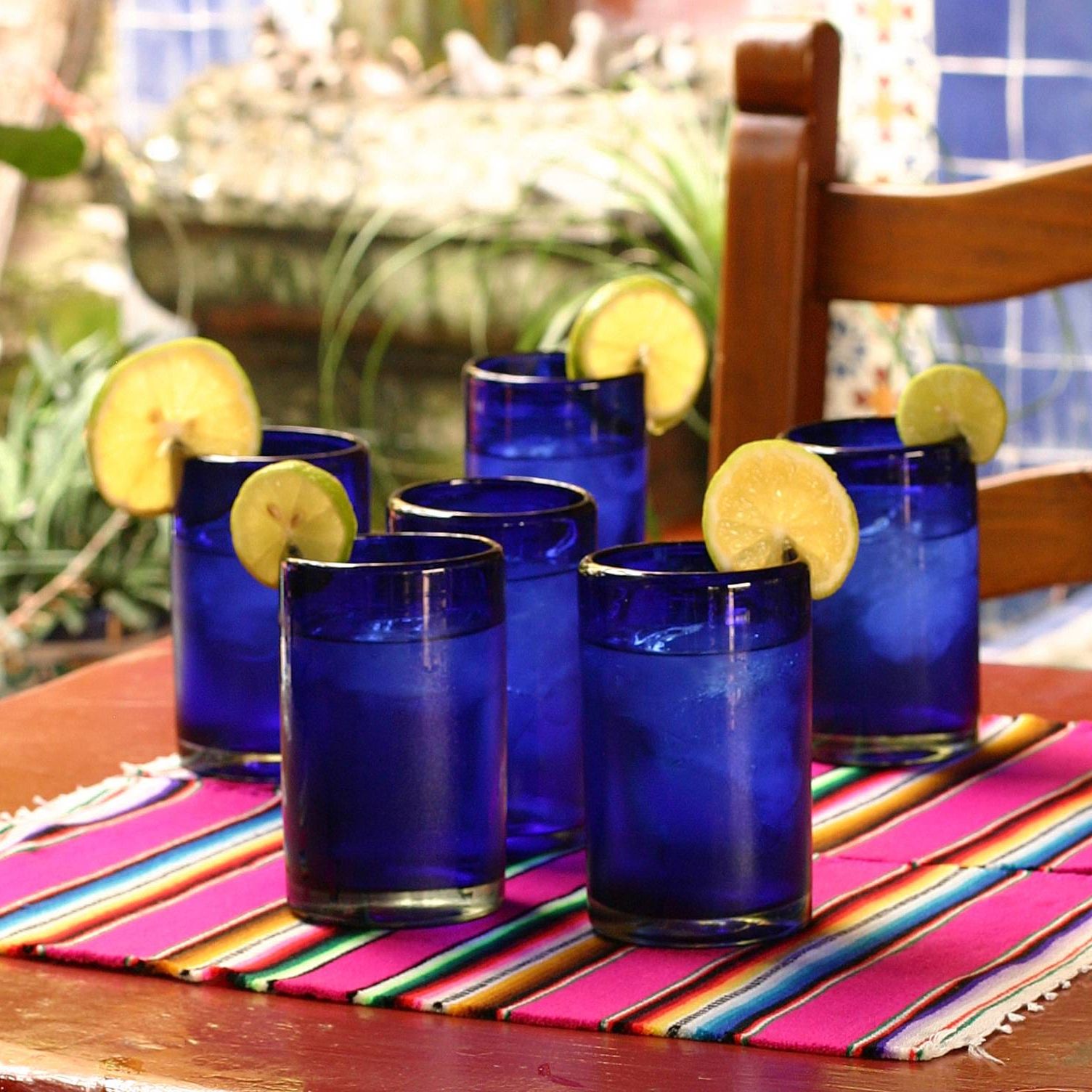 Handblown Recycled Blue Tumblers - Set of 6 - Pure Cobalt
