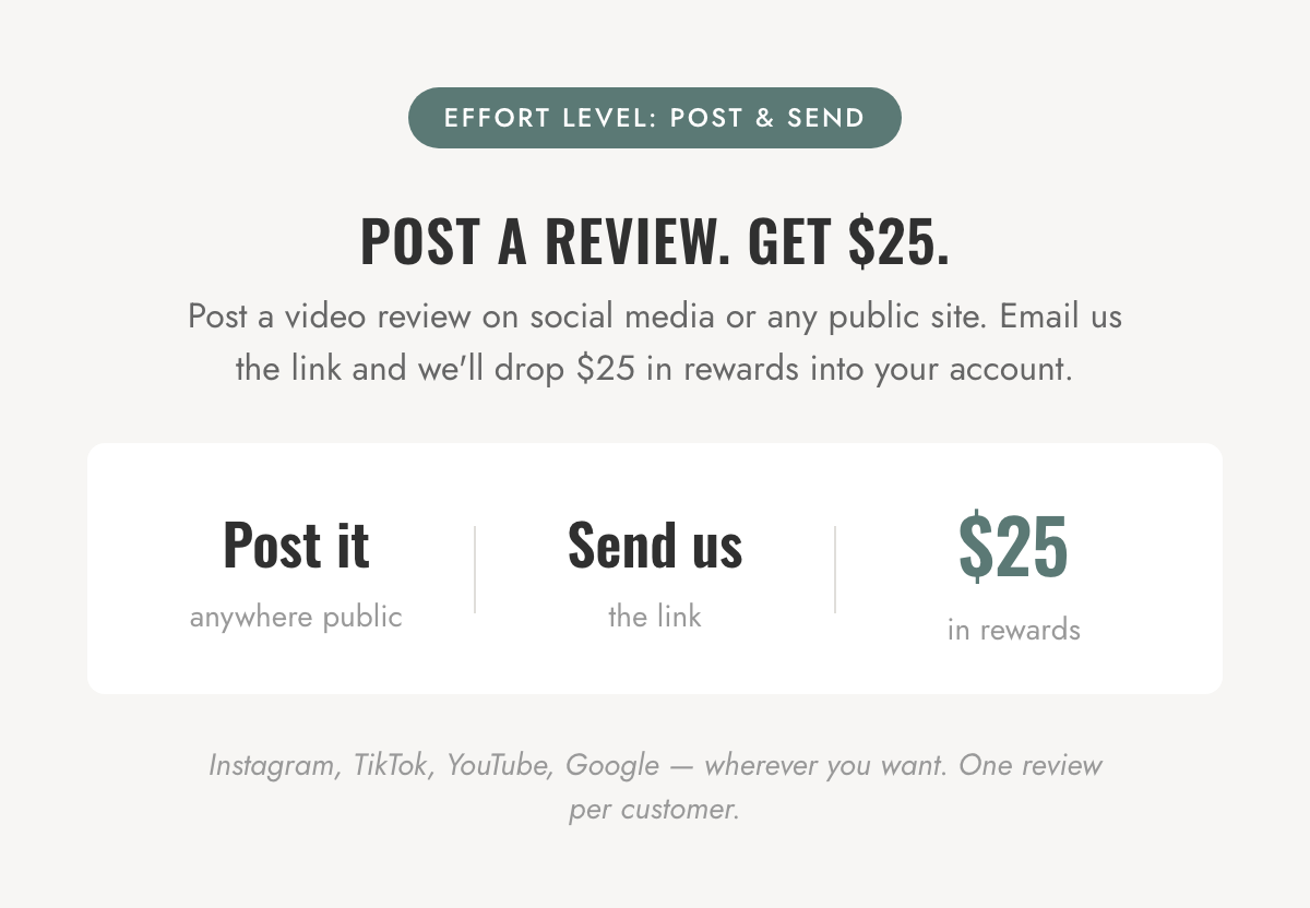 POST A REVIEW. GET $25.